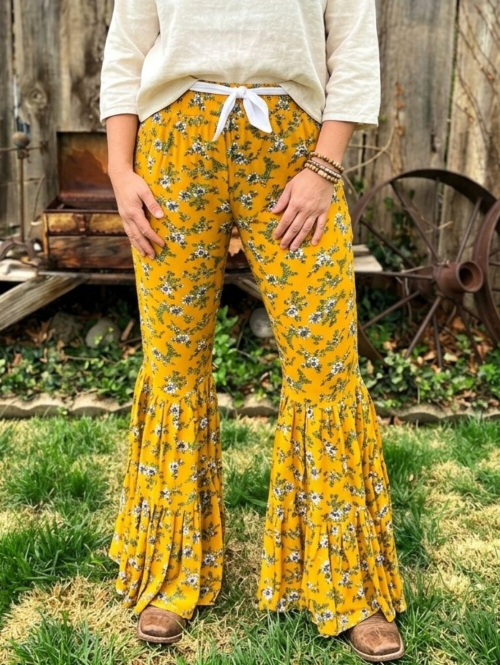 Gypsy Junkies Boho Floral Bell Pants